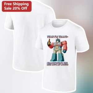 Yeah I'm Trans-Transporting This Beer Into My Mouth Optimus Prime Graphic Tee available at our Los Angeles warehouse