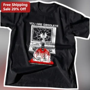 You Are Obsolete Tee Retro Horror Slasher Graphic T-Shirt for Men available at our Los Angeles warehouse