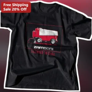 Zamboni Licensed To Chill Tee Funny Ice Hockey Pun Shirt Gift for Rink Attendants available at our Los Angeles warehouse
