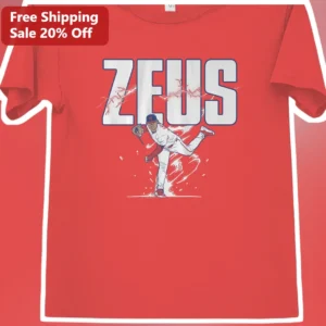 Zeus Baseball Pitcher Lightning Bolt Graphic Tee for Men Women available at our Los Angeles warehouse