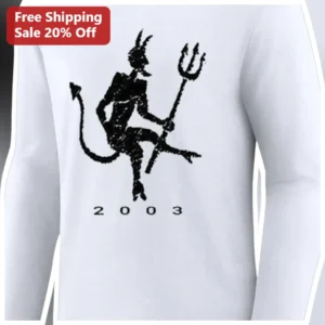 2003 Long Sleeve Tee Vintage Gothic Devil Graphic Shirt for Men Women available at our Los Angeles warehouse
