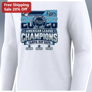 2026 American League Champions Tampa Bay Rays Long Sleeve Tee available at our Los Angeles warehouse