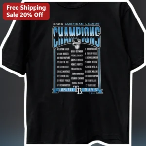 2026 American League Champions Tampa Bay Rays Roster Tee available at our Los Angeles warehouse