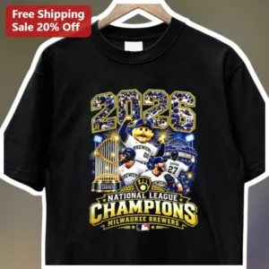 2026 National League Champions Milwaukee Brewers Tee Bernie Brewer Celebration Shirt available at our Los Angeles warehouse