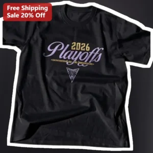 2026 Playoffs Tee Basketball Fan Apparel Gold Purple Graphic Shirt available at our Los Angeles warehouse
