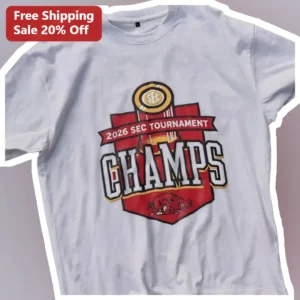 2026 SEC Tournament Champs Arkansas Razorbacks Basketball Tee available at our Los Angeles warehouse