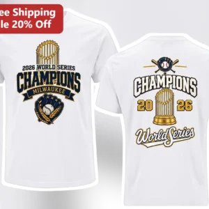 2026 World Series Champions Milwaukee Brewers Tee Baseball Fan Gift available at our Los Angeles warehouse