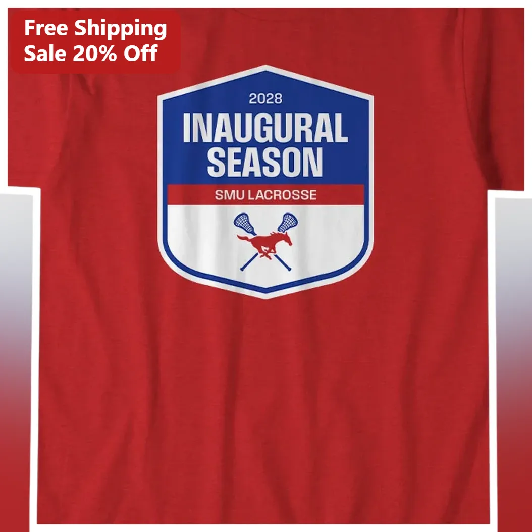 2028 Inaugural Season SMU Lacrosse Tee College Mustangs Apparel available at our Los Angeles warehouse