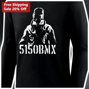 5150BMX Gas Mask Stencil Graphic Long Sleeve Tee Unisex BMX Rider Apparel available at our Los Angeles warehouse