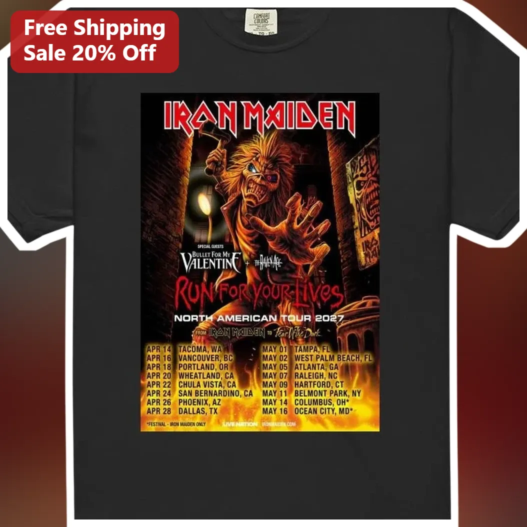 Iron Maiden Run For Your Lives North American Tour 2027 Eddi — Los Angeles Iron Maiden Run For Your Lives North American Tour 2027 Eddie Graphic Tee available at our Los Angeles warehouse