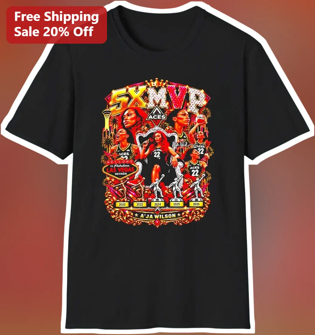 A'ja Wilson 5X MVP Las Vegas Aces Tee Welcome to Fabulous Ne — Los Angeles A'ja Wilson 5X MVP Las Vegas Aces Tee Welcome to Fabulous Nevada WNBA Shirt available at our Los Angeles warehouse