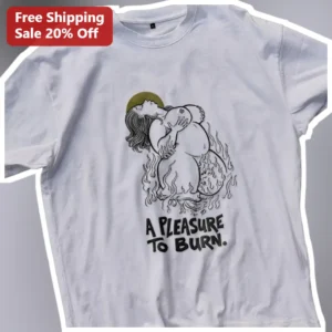 A Pleasure to Burn Fahrenheit Quote Graphic Tee for Book Lovers available at our Los Angeles warehouse