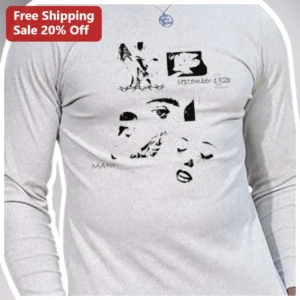 Abstract Face Collage Art Long Sleeve Tee Surrealist Fragmented Portrait Shirt for Art Lovers available at our Los Angeles warehouse