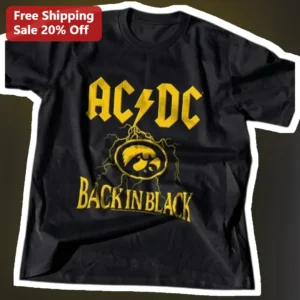 AC/DC Back in Black Iowa Hawkeyes Mashup Graphic Tee available at our Los Angeles warehouse