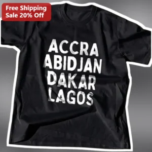 Accra Abidjan Dakar Lagos West Africa Cities Graphic Tee available at our Los Angeles warehouse