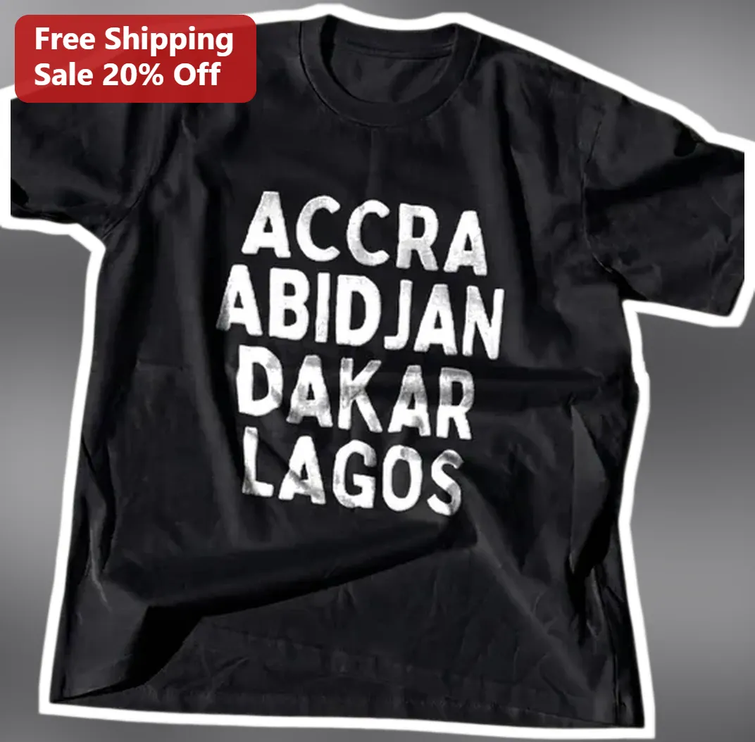Accra Abidjan Dakar Lagos West Africa Cities Graphic Tee — Los Angeles Accra Abidjan Dakar Lagos West Africa Cities Graphic Tee available at our Los Angeles warehouse