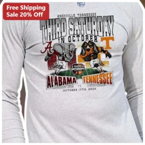 Alabama Crimson Tide vs Tennessee Volunteers Iron Bowl Long Sleeve Tee Third Saturday in October available at our Los Angeles warehouse