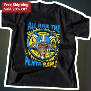 All Hail The Penta-Rams Los Angeles Rams Goat Football Tee available at our Los Angeles warehouse