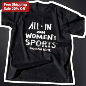 All-In On Women's Sports Indiana Fever Tee WNBA Fan Gear Vintage Distressed Graphic T-Shirt available at our Los Angeles warehouse