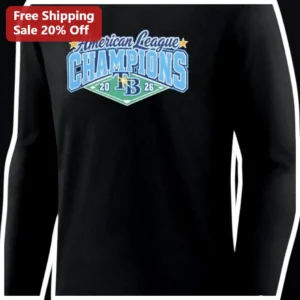 American League Champions Long Sleeve Tee Tampa Bay Rays Baseball Fan Gear available at our Los Angeles warehouse
