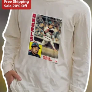 Angels Reggie Jackson Vintage Baseball Card Long Sleeve Shirt Retro Sports Apparel Gift for Fans available at our Los Angeles warehouse