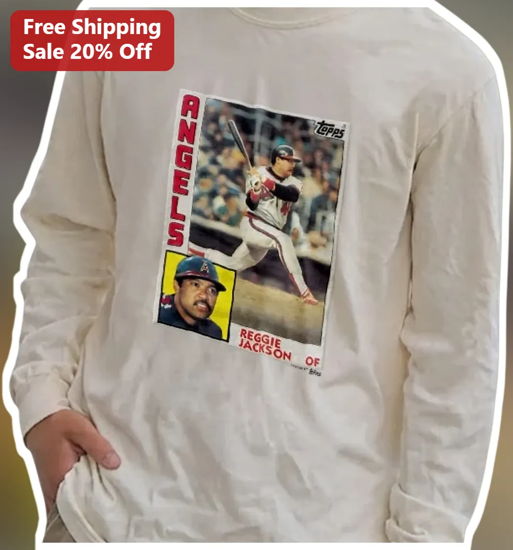 Angels Reggie Jackson Vintage Baseball Card Long Sleeve Shirt Retro Sports Apparel Gift for Fans available at our Los Angeles warehouse