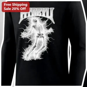ANREVU Long Sleeve Shirt Heavy Metal Skeleton Lightning Bolt Design Gothic Horror Apparel available at our Los Angeles warehouse