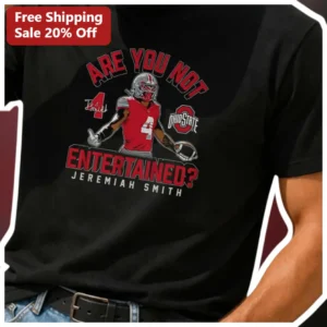 Are You Not Entertained Ohio State Buckeyes Jeremiah Smith Football Player Graphic Tee available at our Los Angeles warehouse