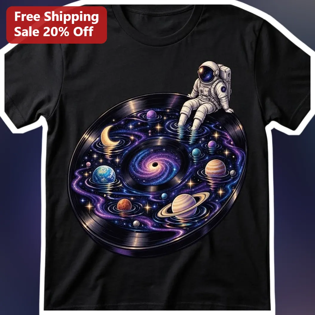 Astronaut Vinyl Record Galaxy Space Tee Surreal Cosmic Music — Los Angeles Astronaut Vinyl Record Galaxy Space Tee Surreal Cosmic Music Lover Graphic Shirt Gift for Audiophile available at our Los Angeles warehouse