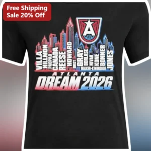 Atlanta Dream 2026 WNBA Skyline Personalized Name Tee available at our Los Angeles warehouse