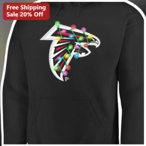 Atlanta Falcons Hoodie Christmas Lights Logo Pullover Holiday NFL Fan Gift available at our Los Angeles warehouse