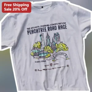 Atlanta Journal-Constitution Peachtree Road Race Tee Vintage Atlanta Skyline Sketch Commemorative Ru available at our Los Angeles warehouse