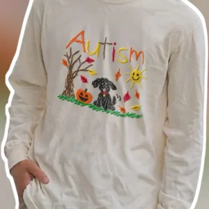 Autism Long Sleeve Shirt Neurodiversity Awareness Fall Dog Crayon Art Gift available at our Los Angeles warehouse