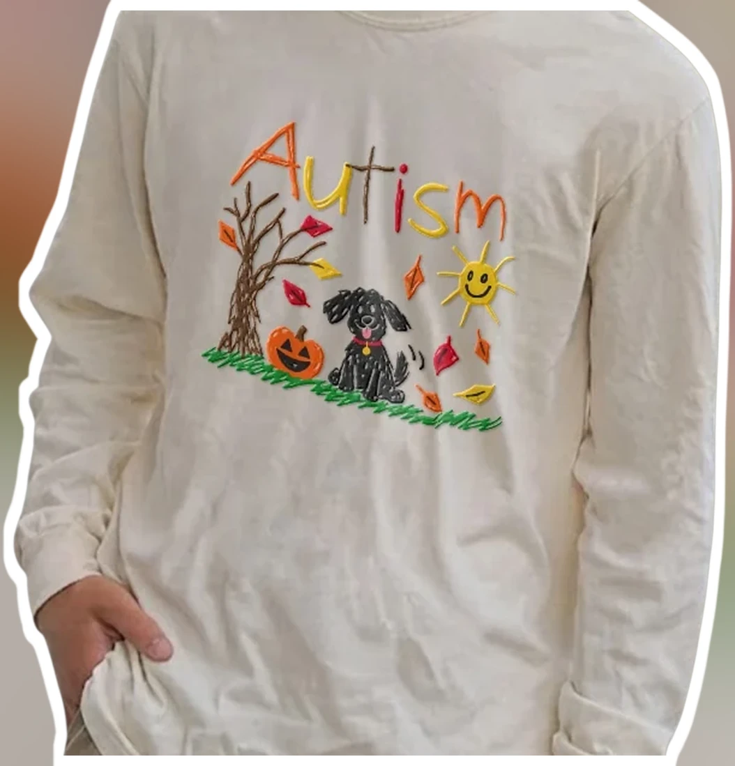 Autism Long Sleeve Shirt Neurodiversity Awareness Fall Dog Crayon Art Gift available at our Los Angeles warehouse