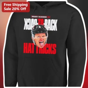 Back-To-Back Hat Tricks Brady Tkachuk NHL Fan Hoodie available at our Los Angeles warehouse