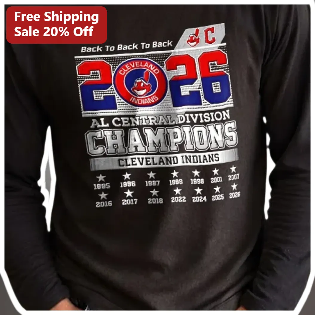 Back To Back To Back AL Central Division Champions Cleveland Indians Long Sleeve Tee available at our Los Angeles warehouse