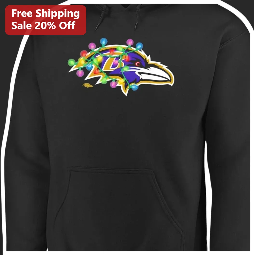 Baltimore Ravens Hoodie Christmas Lights Logo Pullover Black — Los Angeles Baltimore Ravens Hoodie Christmas Lights Logo Pullover Black Fleece Holiday Gift for Men Women NFL F available at our Los Angeles warehouse
