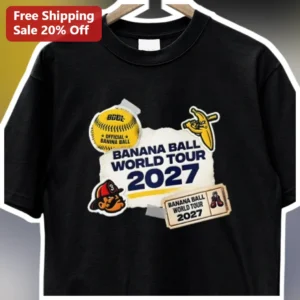 Banana Ball World Tour 2027 Mario Parody Graphic Tee Baseball Fan Gift available at our Los Angeles warehouse