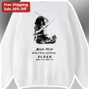 Band-Maid World Tour 2026 Final Sweatshirt J-Rock Band Merch Drummer Sketch Design available at our Los Angeles warehouse