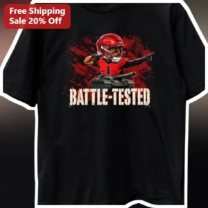 Battle-Tested Football Player Graphic Tee for Men Women Funny Sports Humor Shirt available at our Los Angeles warehouse