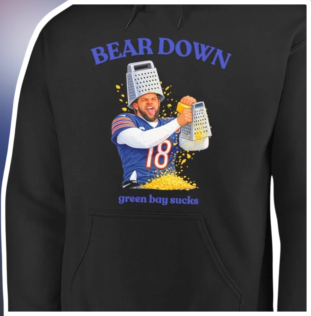 Bear Down Green Bay Sucks Josh Allen Cheesehead Hoodie Funny NFL Rivalry Gift available at our Los Angeles warehouse
