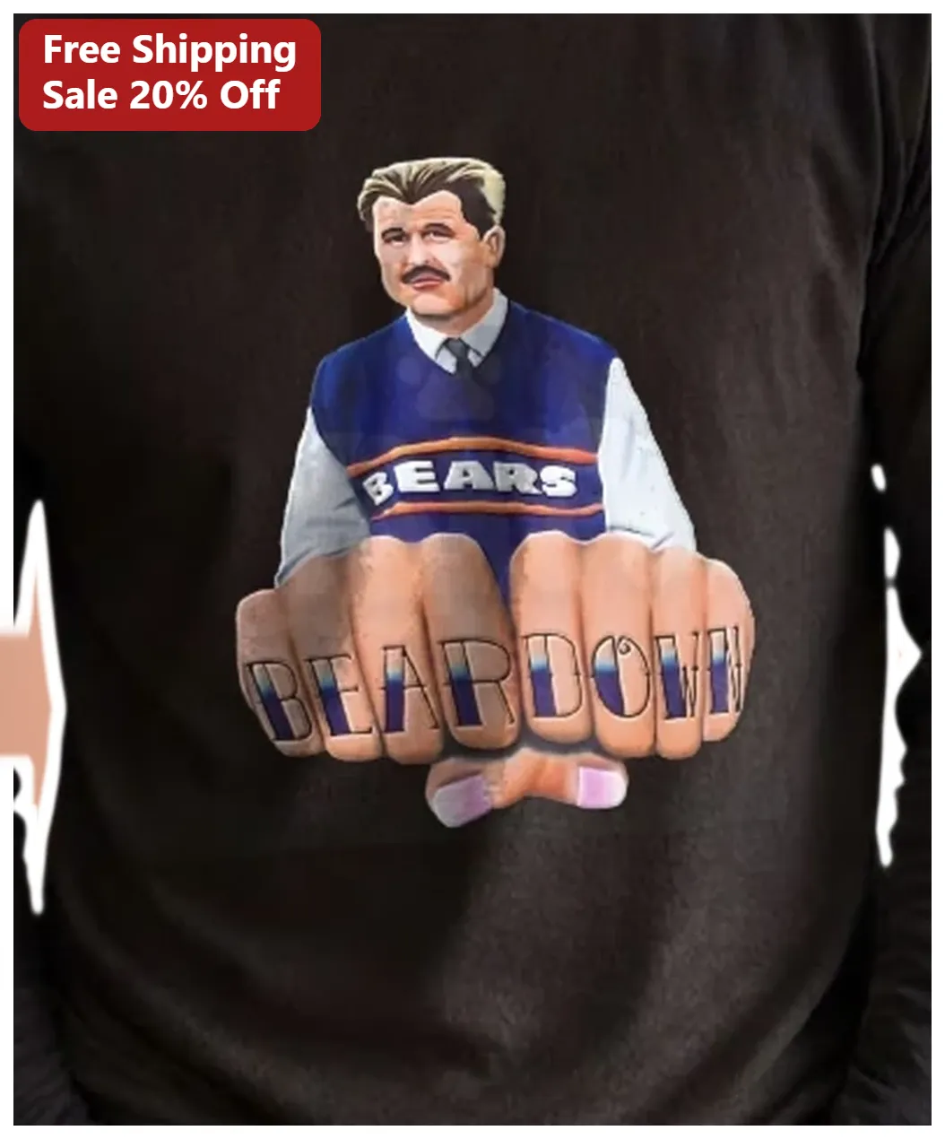 Bear Down Mike Ditka Long Sleeve Shirt Chicago Bears NFL Fan Apparel Vintage Sports Graphic available at our Los Angeles warehouse