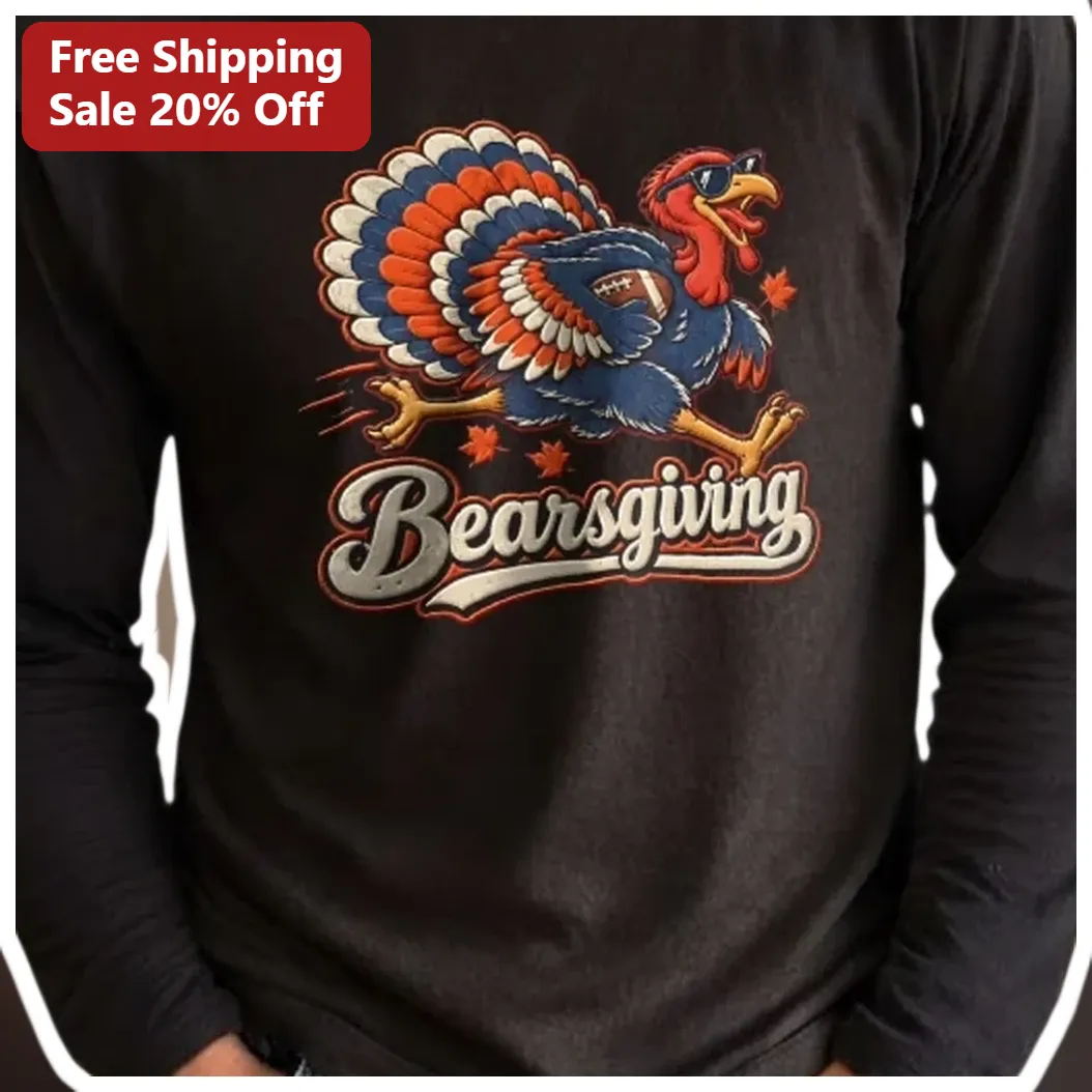 Bearsgiving Long Sleeve Tee Chicago Bears Fan Thanksgiving Game Day Shirt available at our Los Angeles warehouse
