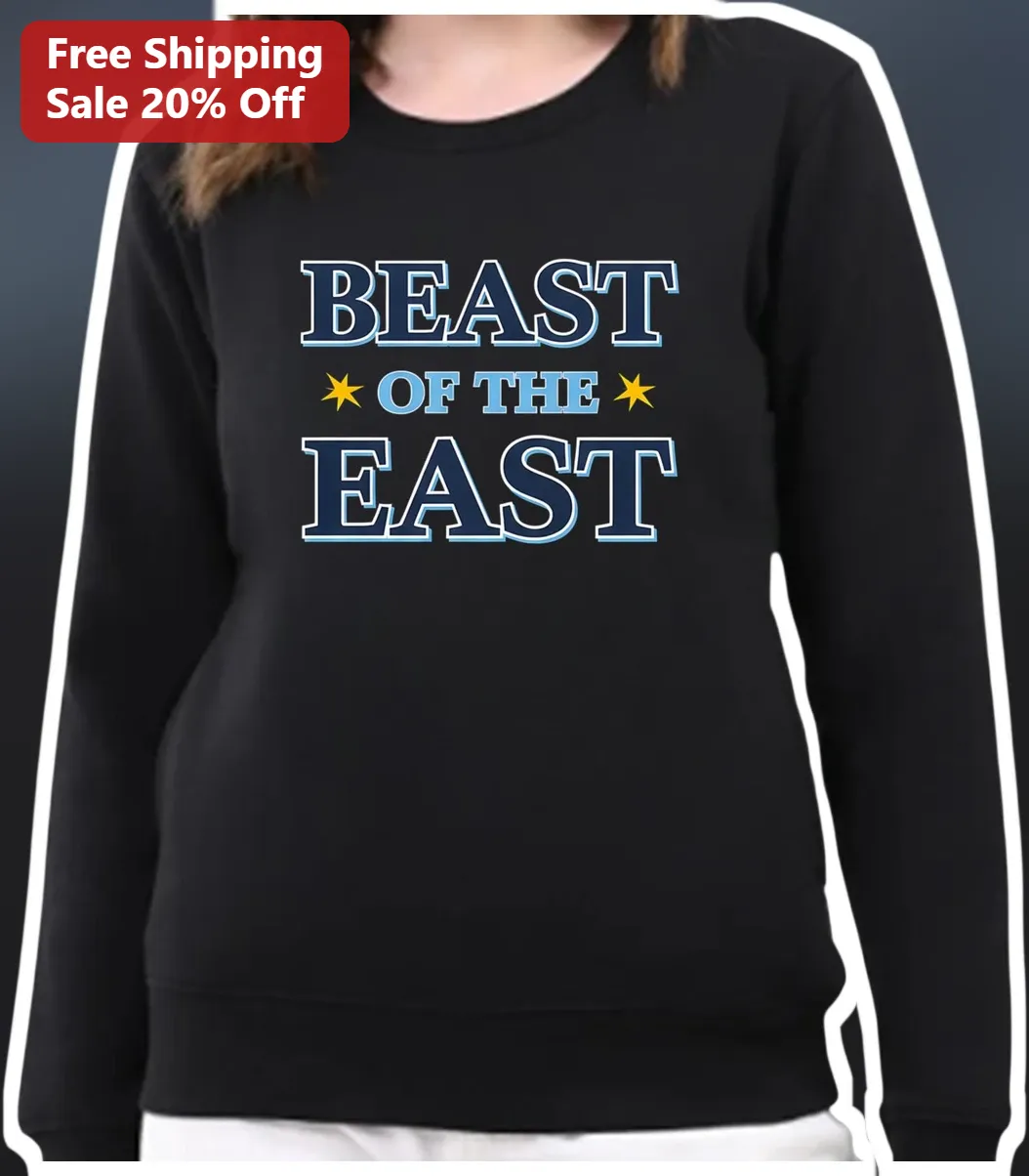 Beast of the East Collegiate Varsity Sweatshirt for Athletes and Gym Fans available at our Los Angeles warehouse