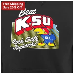 Beat KSU Rock Chalk Jayhawk Hoodie Kansas University Fan Gear available at our Los Angeles warehouse