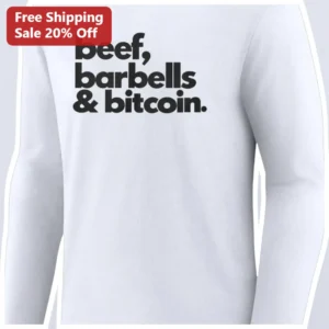 Beef, Barbells Bitcoin Long Sleeve Tee Crypto Fitness Gift available at our Los Angeles warehouse
