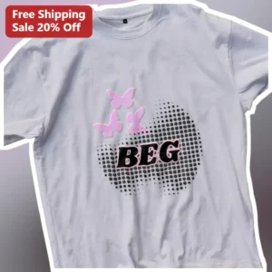 BEG Tee Pink Butterfly Y2K Grunge Graphic T-Shirt Streetwear Cotton Apparel available at our Los Angeles warehouse