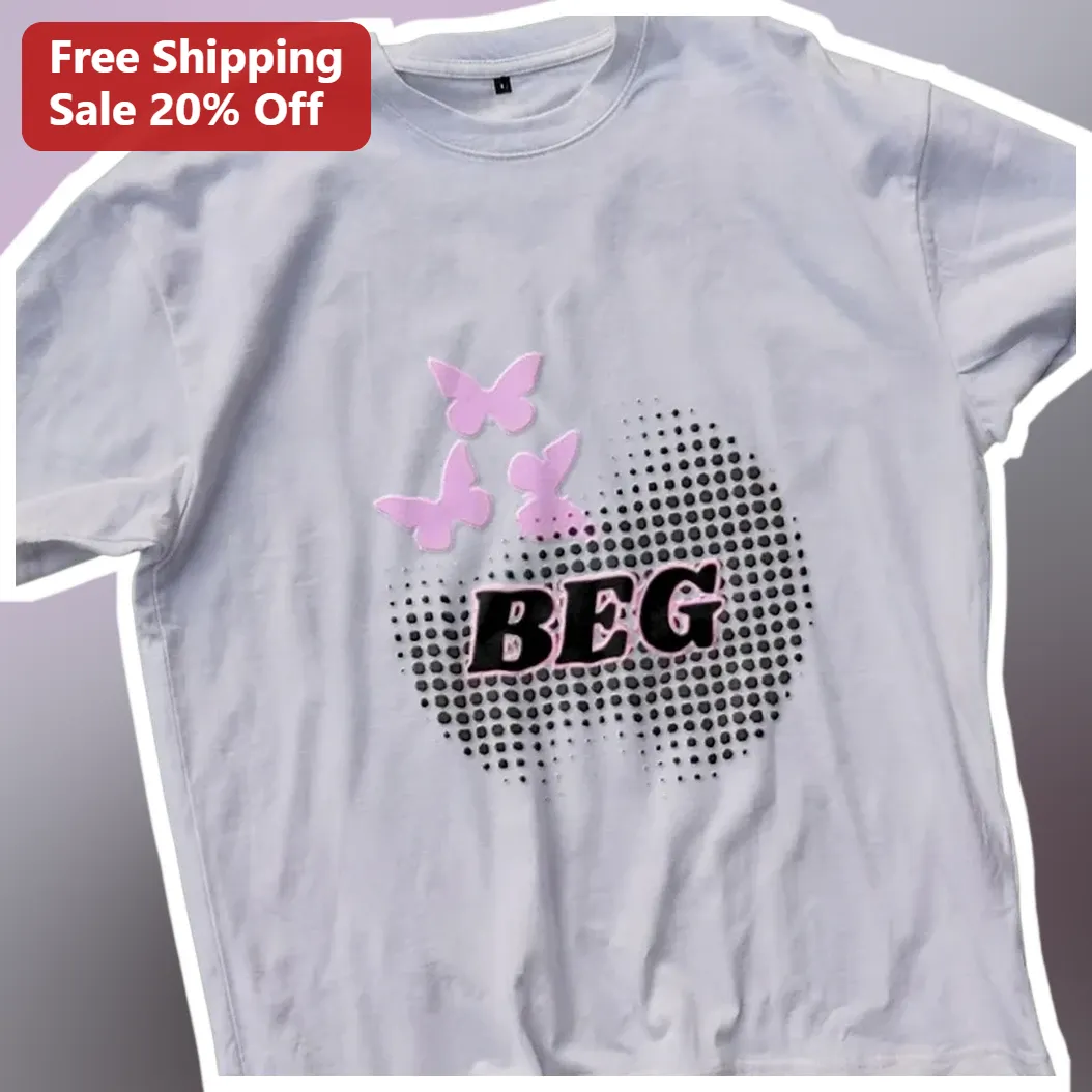 BEG Tee Pink Butterfly Y2K Grunge Graphic T-Shirt Streetwear — Los Angeles BEG Tee Pink Butterfly Y2K Grunge Graphic T-Shirt Streetwear Cotton Apparel available at our Los Angeles warehouse