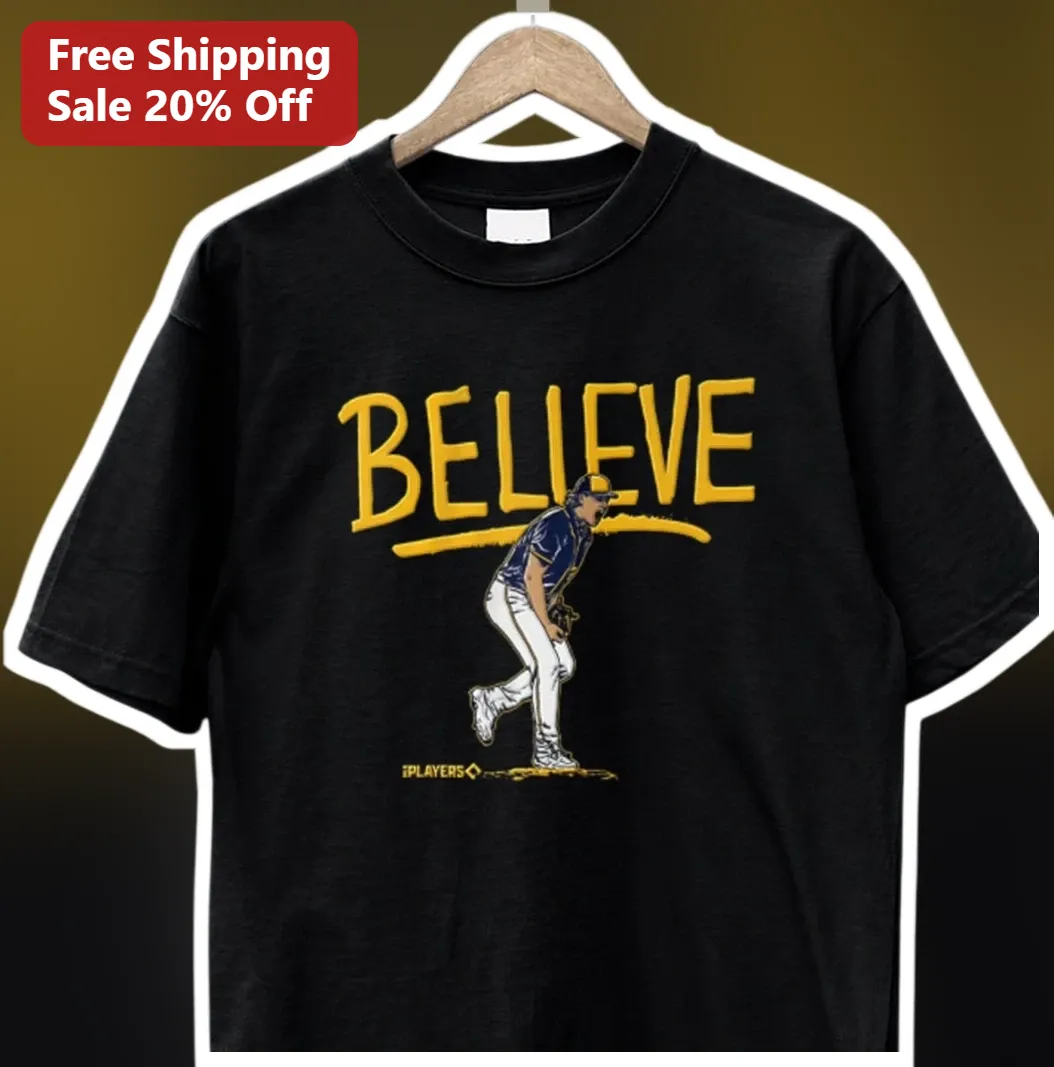 Believe Vintage Baseball Pitcher Motivational Graphic Tee for Players and Coaches available at our Los Angeles warehouse