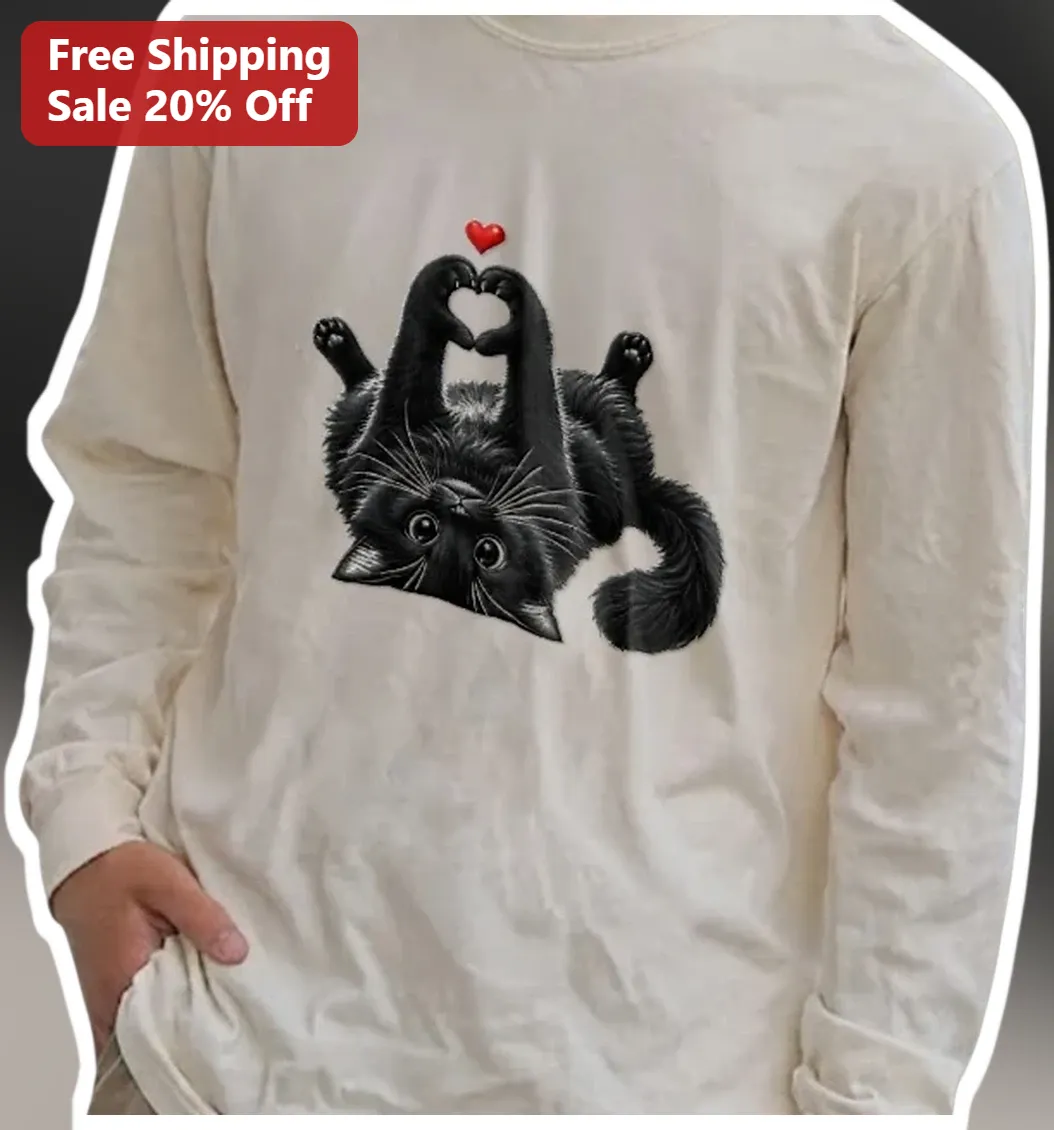 Black Cat Heart Paws Long Sleeve Tee Cute Halloween Gift for — Los Angeles Black Cat Heart Paws Long Sleeve Tee Cute Halloween Gift for Cat Lovers available at our Los Angeles warehouse
